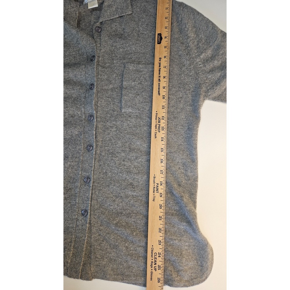 Precious Fibers 100% Cashmere Cardigan Sweater Size L Gray Button Front Pocket - Picture 5 of 6